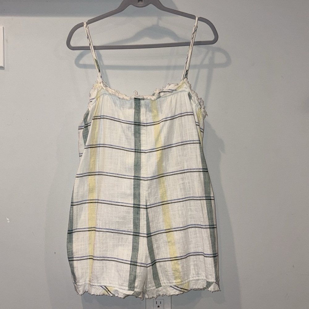 Urban Outfitters Plaid Tie Front Cotton Romper Size Medium White/Green/Yellow - Picture 4 of 12